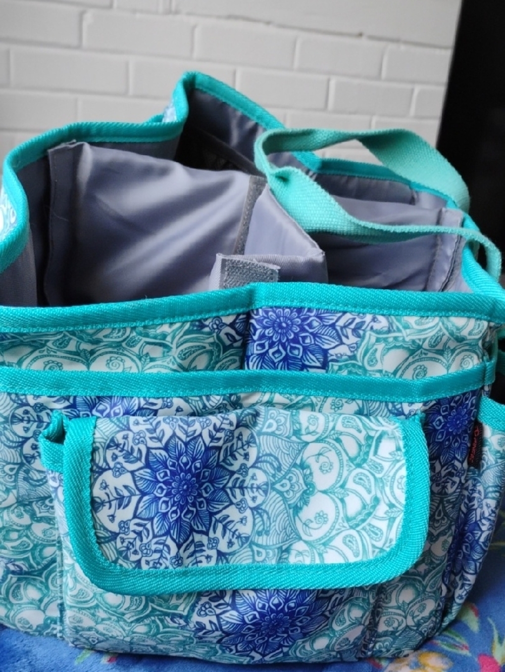 Teal Blue Patterned Organizer Tote - Picture 4 of 6
